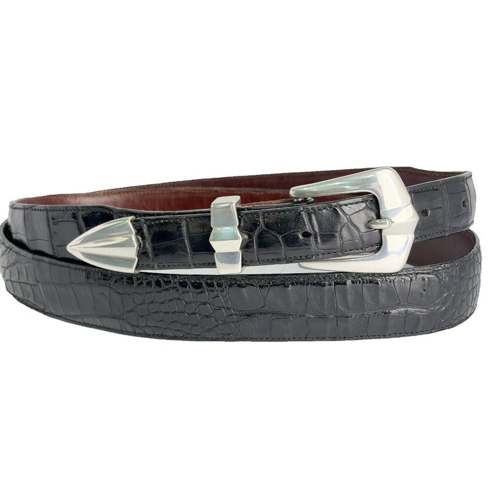 Stelzig Genuine Alligator Hornback Dress Belt 45-46 Black Made in USA 1.25" Wide